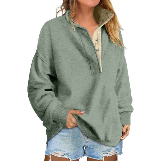 Damen Oversize-Henley-Sweatshirt mit Stehkragen und Druckknopfleiste Shop Nory