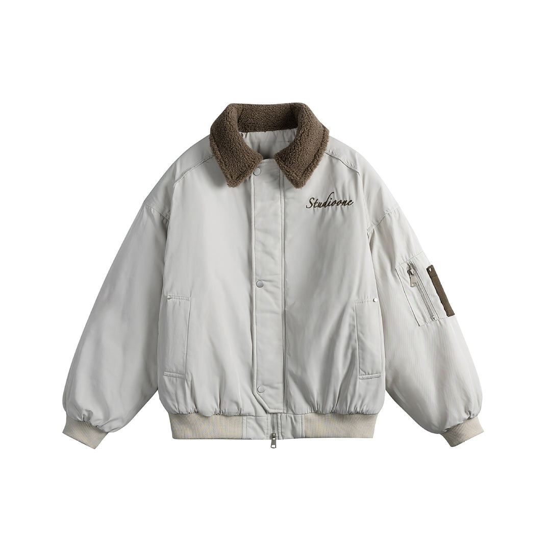 Unisex Wattierte Bomberjacke mit Teddykragen und Utility-Ärmeltasche Shop Nory