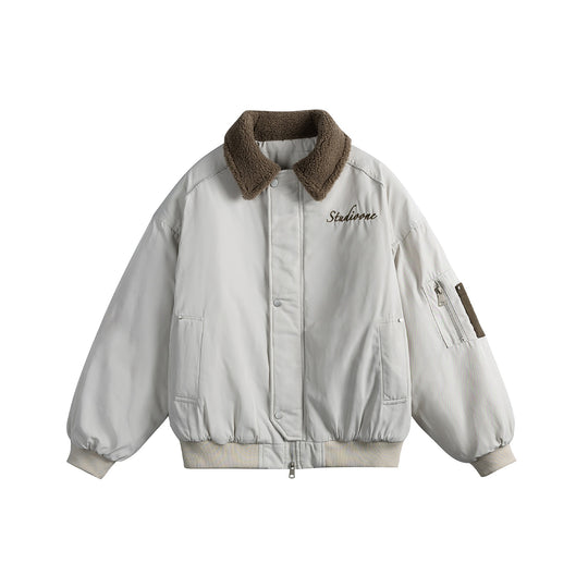 Unisex Wattierte Bomberjacke mit Teddykragen und Utility-Ärmeltasche Shop Nory
