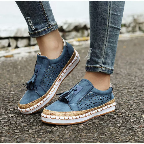 Damen lässige Slip-On Loafer mit Quaste perforiertem Obermaterial und Korkdetails Shop Nory
