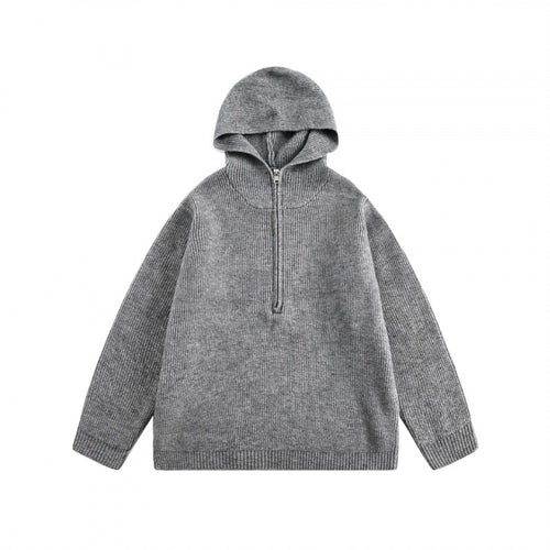 Unisex Oversize-Kapuzenpullover aus feinem Feinstrick mit halbem Reißverschluss Shop Nory