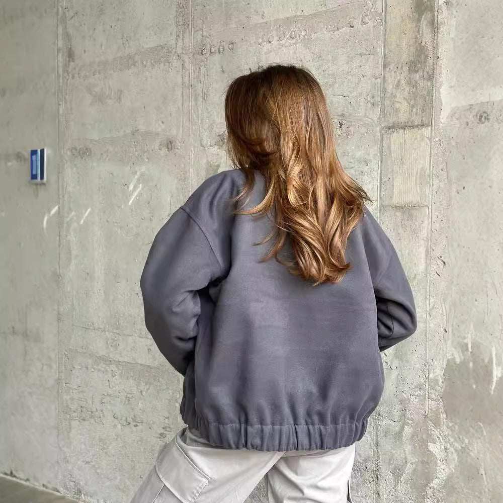 Damen Kurz geschnittene Bomberjacke aus Wollmix mit Druckknopfverschluss und elastischem Saum Shop Nory