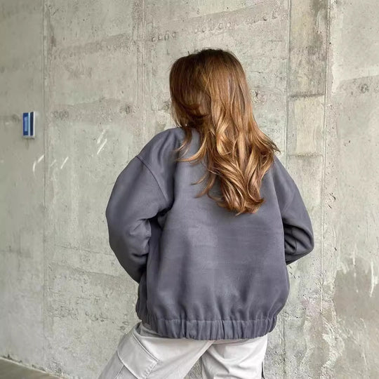 Damen Kurz geschnittene Bomberjacke aus Wollmix mit Druckknopfverschluss und elastischem Saum Shop Nory