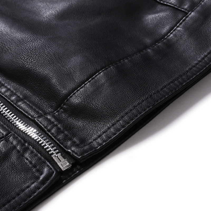 Herren Slim-Fit Lederoptik-Blouson im Racer-Minimalstil mit Druckknopf-Stehkragen Shop Nory