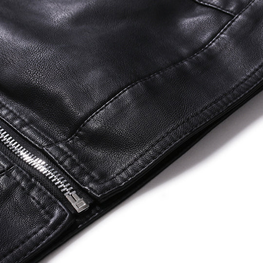 Herren Slim-Fit Lederoptik-Blouson im Racer-Minimalstil mit Druckknopf-Stehkragen Shop Nory