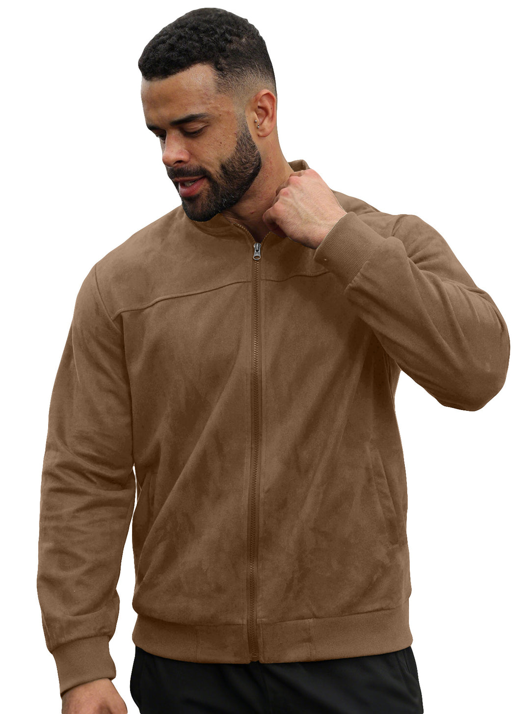 Herren Velours-Trainingsjacke mit Reißverschluss und Stehkragen Shop Nory