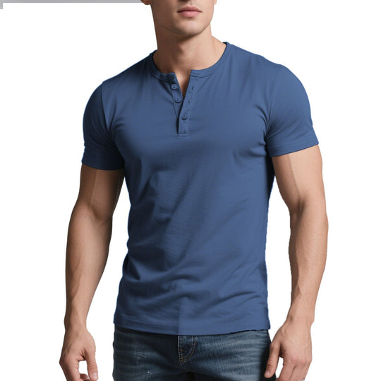 Herren nan kurzes Henley-Shirt mit dezenter Knopfleiste und figurbetontem Schnitt