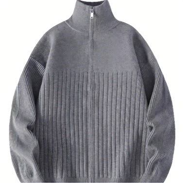 Herren Halbzip-Strickpullover mit hohem Stehkragen und breitem Rippenmuster Shop Nory