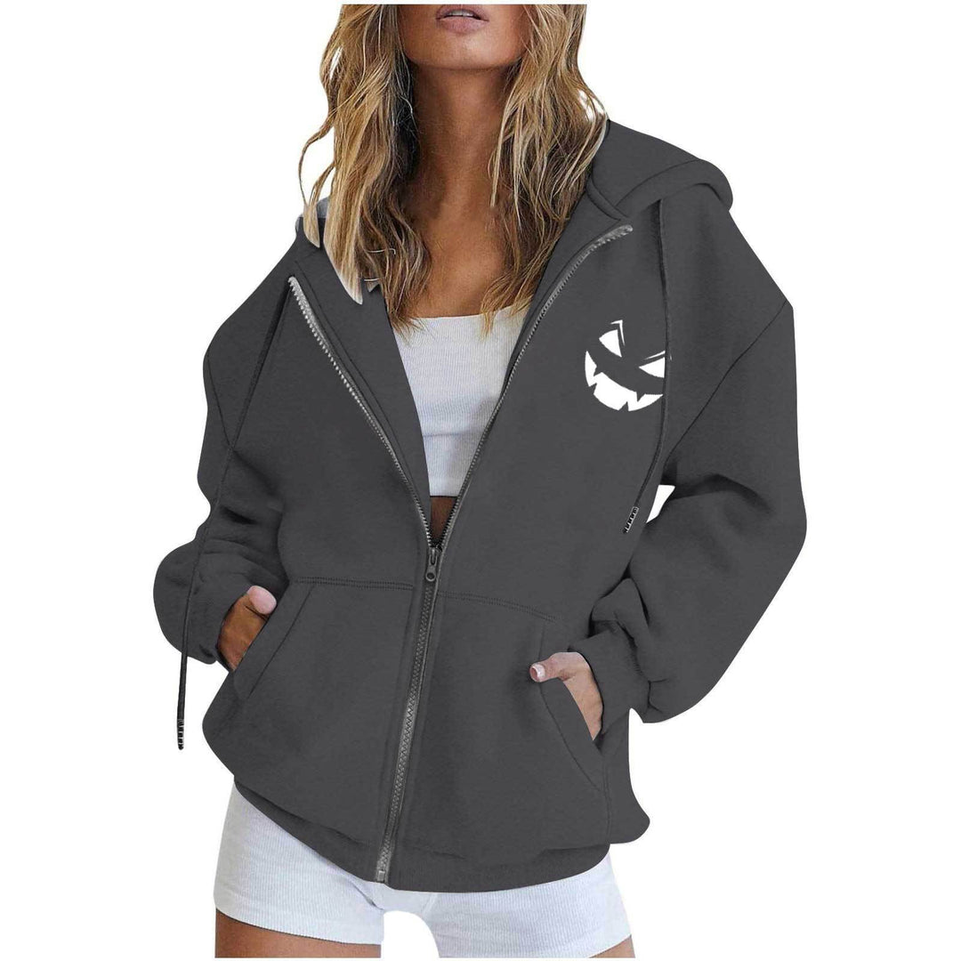 Damen nan oversized Kapuzenjacke mit Frontreißverschluss, Kängurutaschen und stilisiertem Sonnenblumenprint Shop Nory
