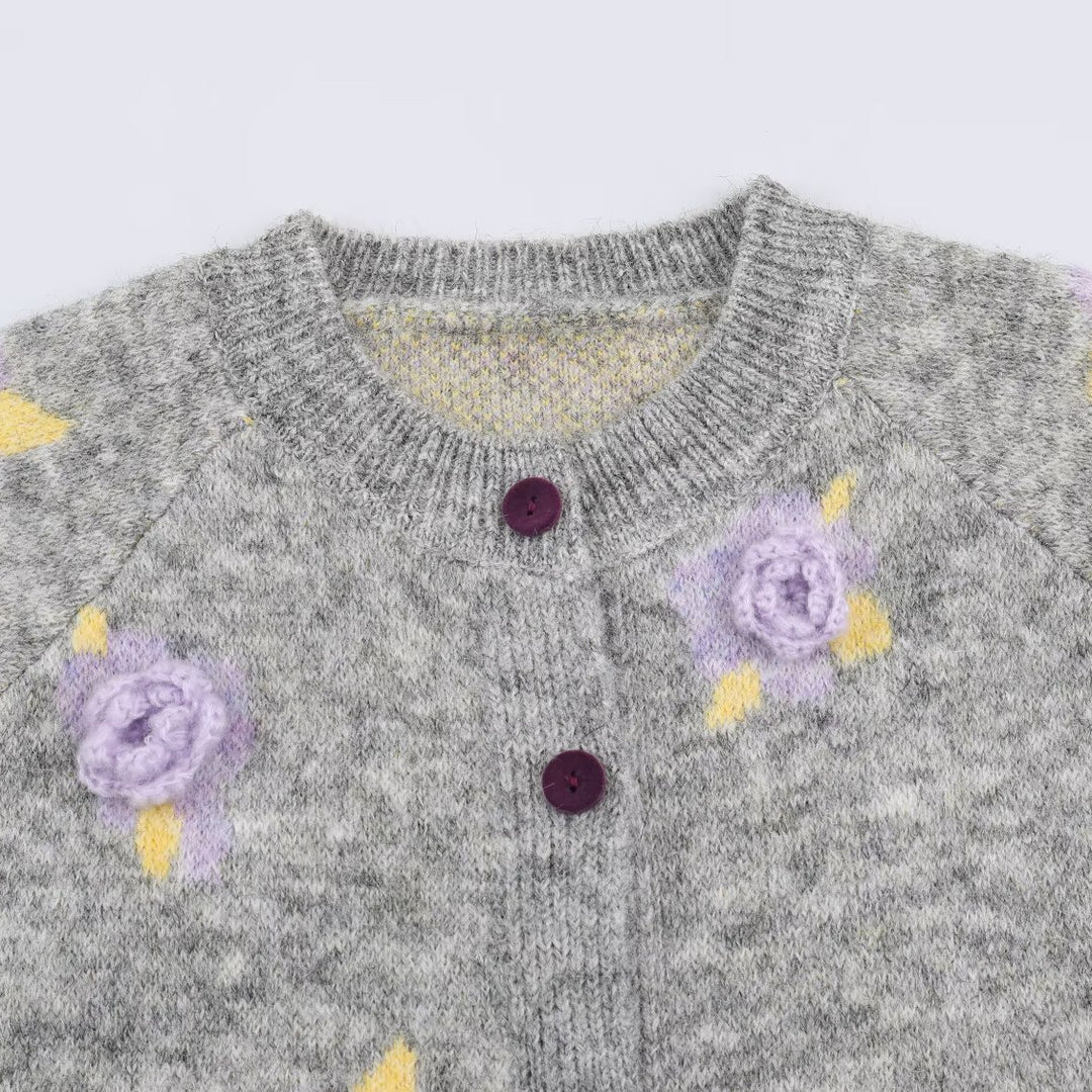 Damen Feinstrick-Zweiteiler Cardigan mit Blumen-Jacquard und tailliertem A-Linien Strickrock Shop Nory