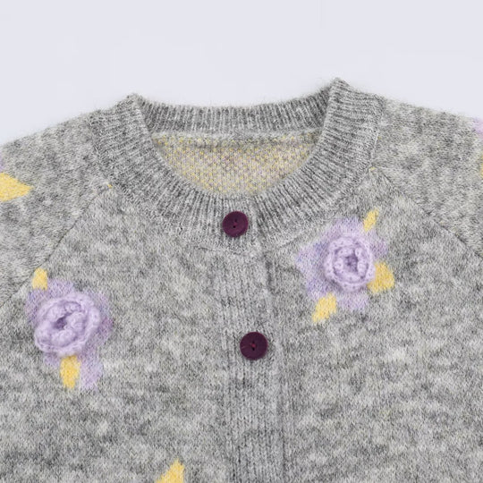 Damen Feinstrick-Zweiteiler Cardigan mit Blumen-Jacquard und tailliertem A-Linien Strickrock Shop Nory