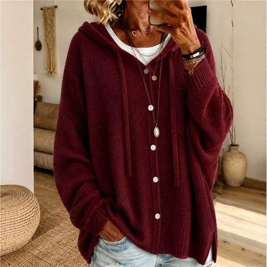 Damen Kapuzen-Cardigan aus strukturiertem Feinstrick mit Knopfleiste Shop Nory