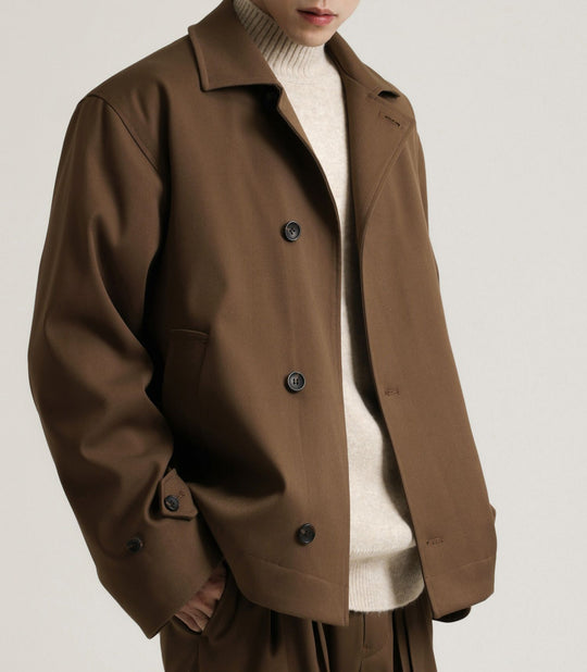 Herren Boxy-Kurzmantel aus Wollmix mit minimalistischer Doppelknopfleiste und Hemdkragen Shop Nory