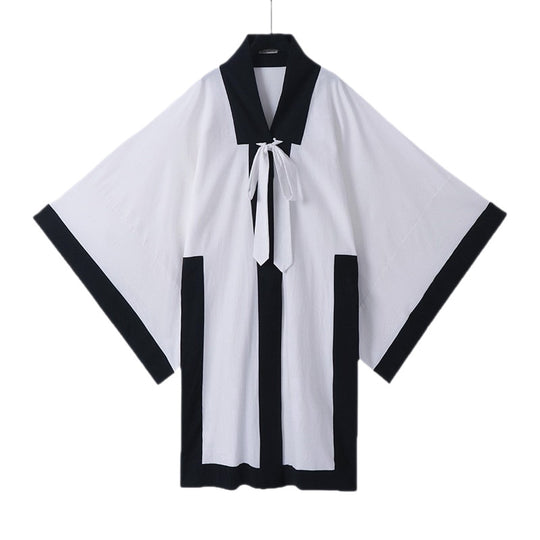 Unisex Oversize Kimono-Cardigan mit Kontrastblende, Bindeband und aufgesetzten Taschen Shop Nory