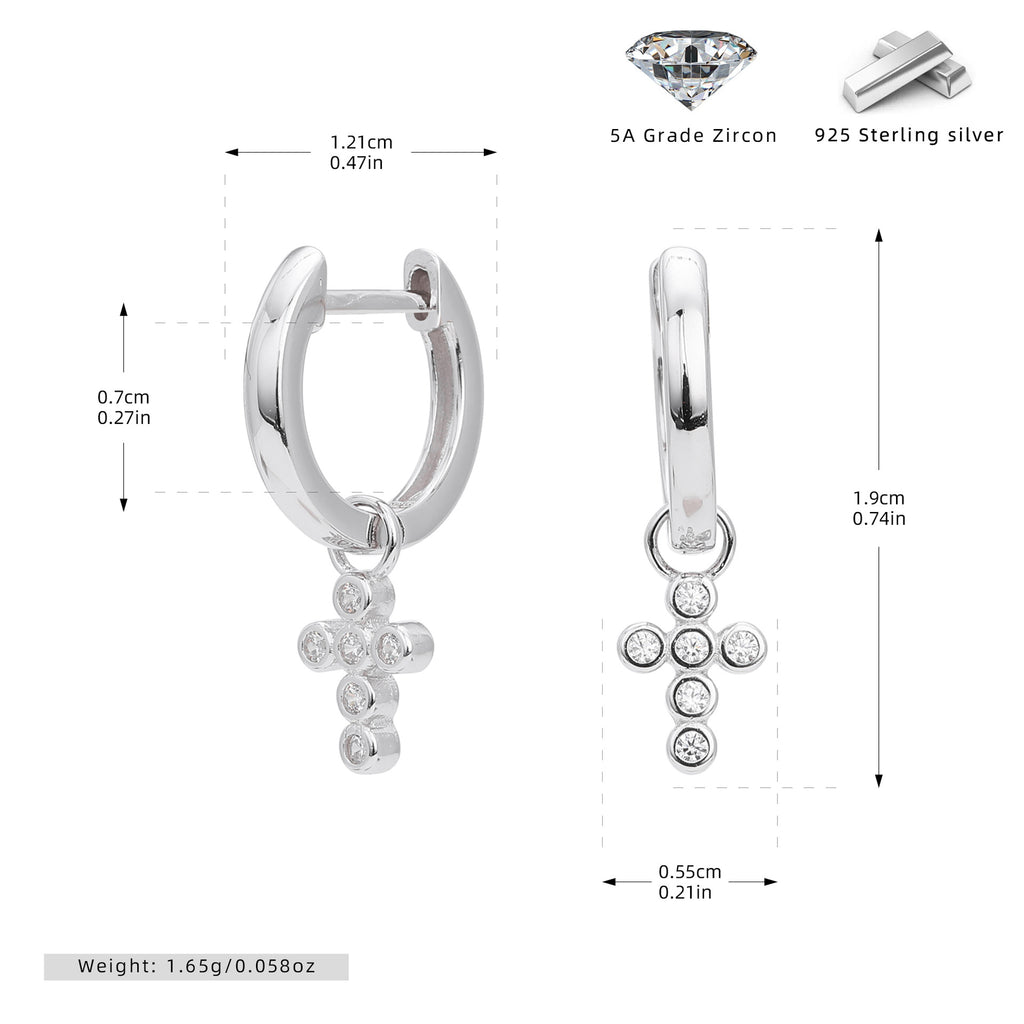 Damen Ohrringe mit funkelndem Kreuzanhänger aus 925 Sterling Silber Shop Nory