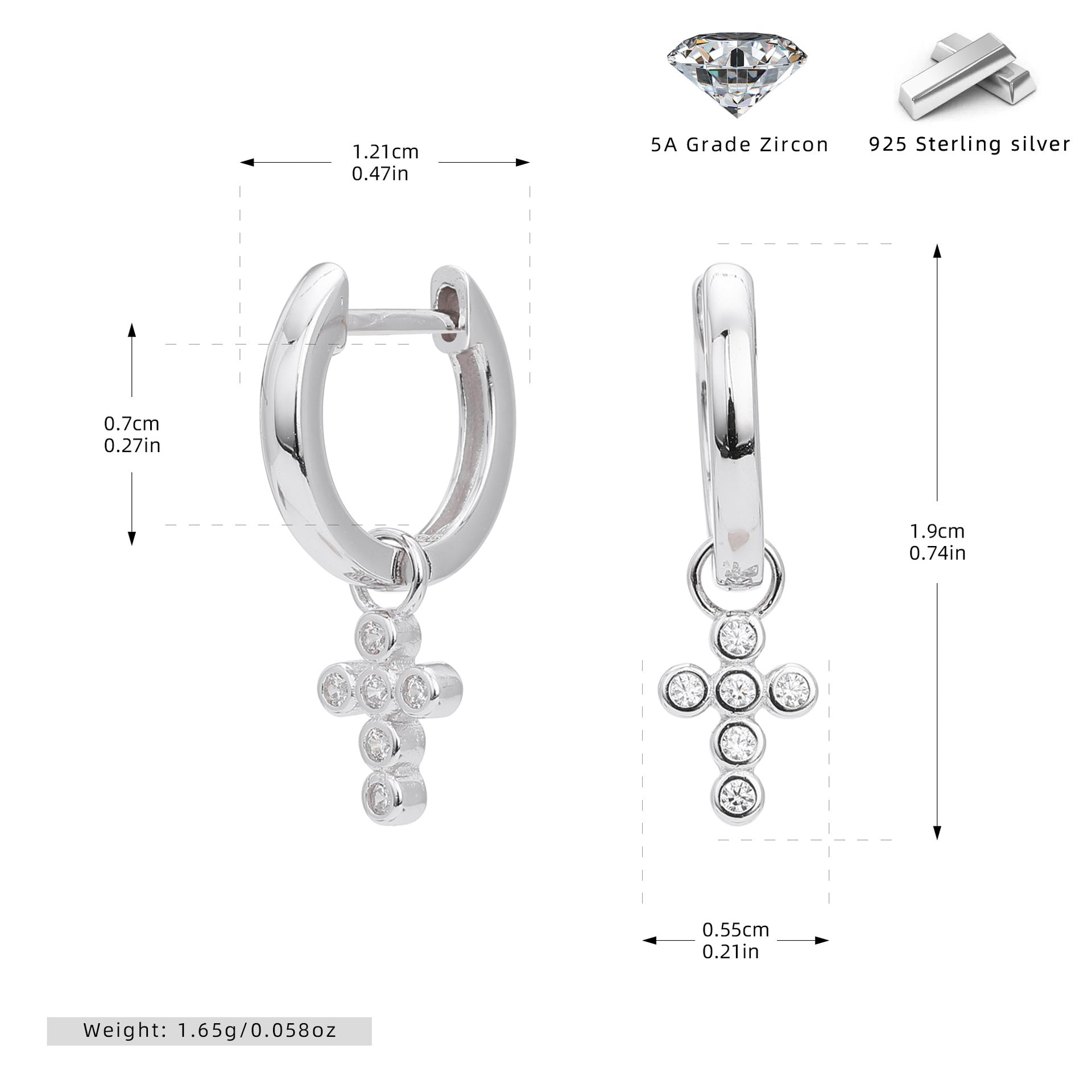 Damen Ohrringe mit funkelndem Kreuzanhänger aus 925 Sterling Silber Shop Nory