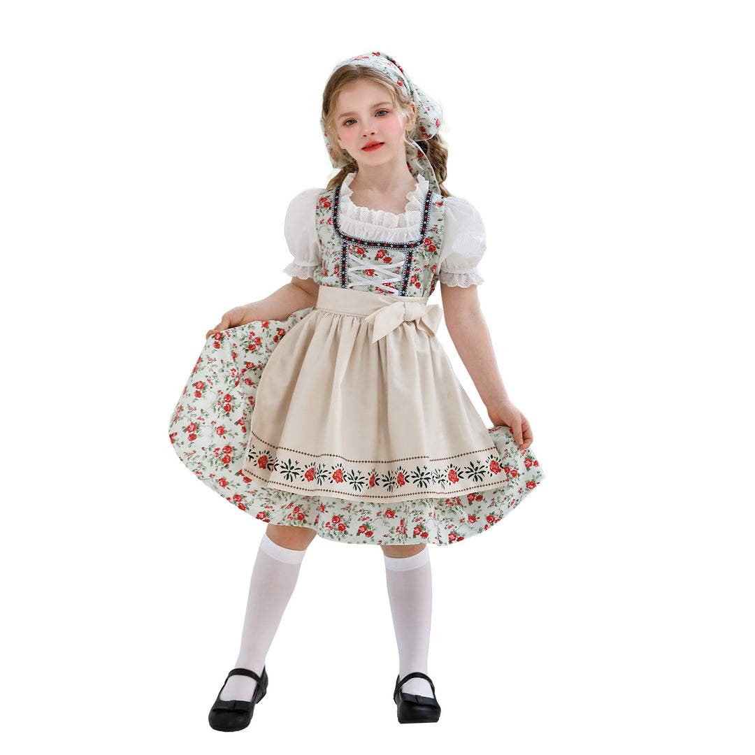 Damen nan traditionelles Dirndlkleid für Mädchen mit bestickter Schürze, Rüschenkragen und passendem Kopftuch Shop Nory