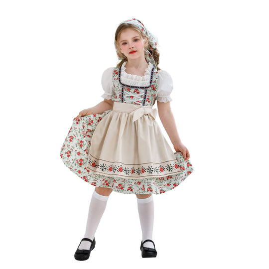 Damen nan traditionelles Dirndlkleid für Mädchen mit bestickter Schürze, Rüschenkragen und passendem Kopftuch Shop Nory