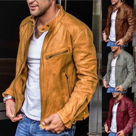 Herren Biker-Lederjacke aus gewaschenem Vollleder mit Stehkragen Shop Nory