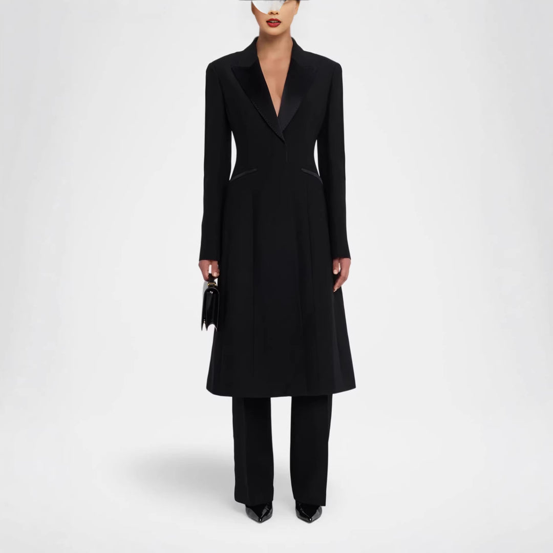 Damen Taillierter Abendlicher Mantel-Blazer mit Satinrevers und schlanker Silhouette Shop Nory