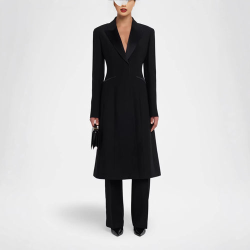 Damen Taillierter Abendlicher Mantel-Blazer mit Satinrevers und schlanker Silhouette Shop Nory