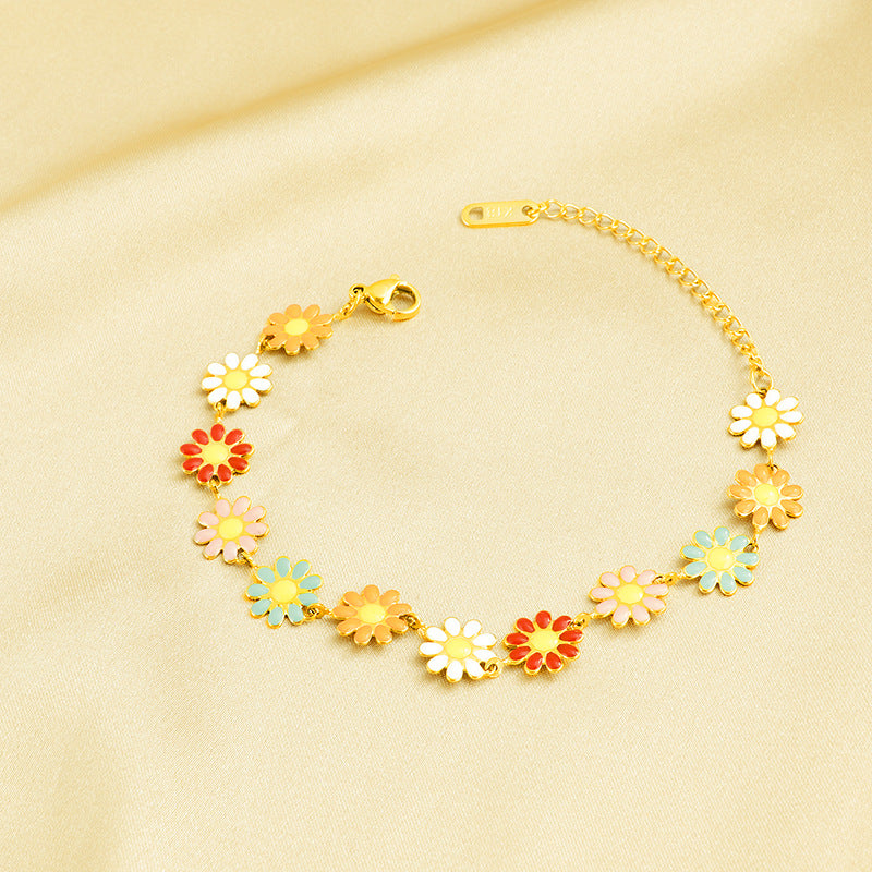 Frauen Bunter Emaille Blumenkette Armband Shop Nory