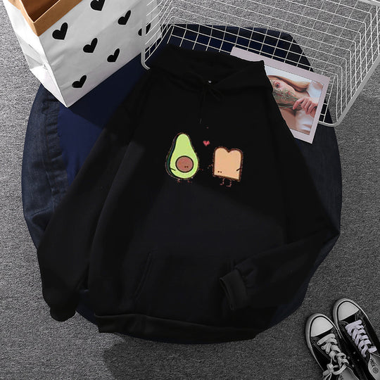 Damen nan gemütlicher Kapuzenpullover mit Avocado‑Toast-Illustration, weichem Fleece-Innenfutter und Kängurutasche Shop Nory