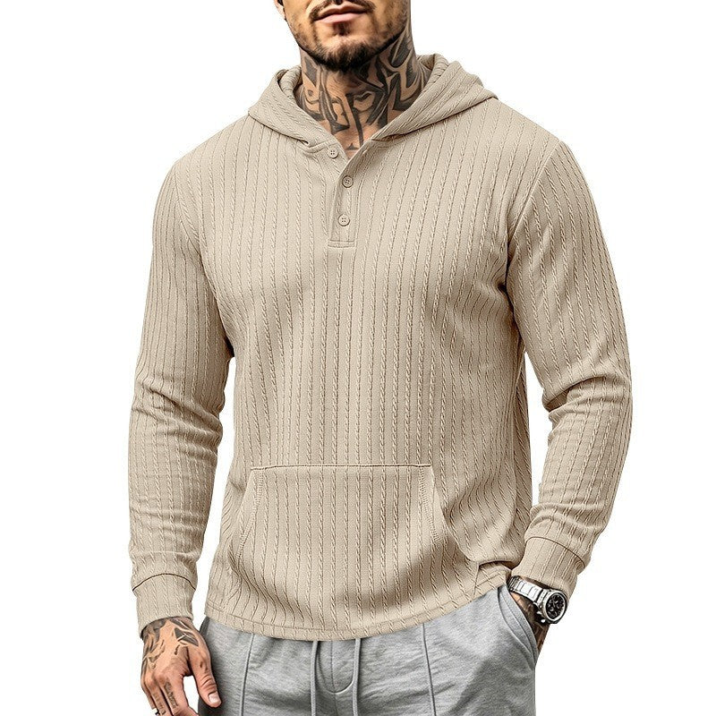 Herren Kapuzenpullover mit Waffelstruktur, Henley-Knopfleiste und Kängurutasche Shop Nory