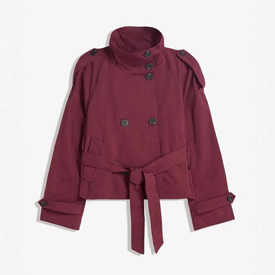 Damen Kurz geschnittener Trench‑Cape mit abnehmbaren Ärmeln, Stehkragen und Doppelreiher Shop Nory