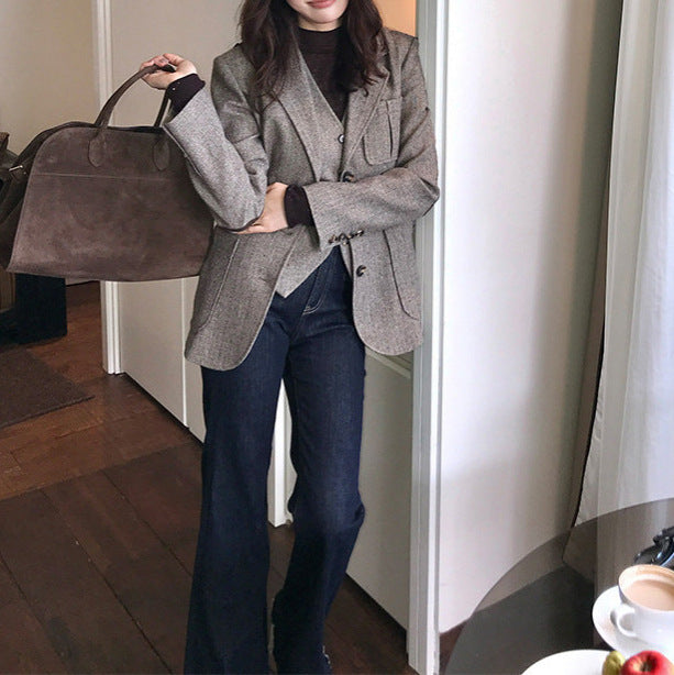 Damen Modischer Tweed Blazer Shop Nory