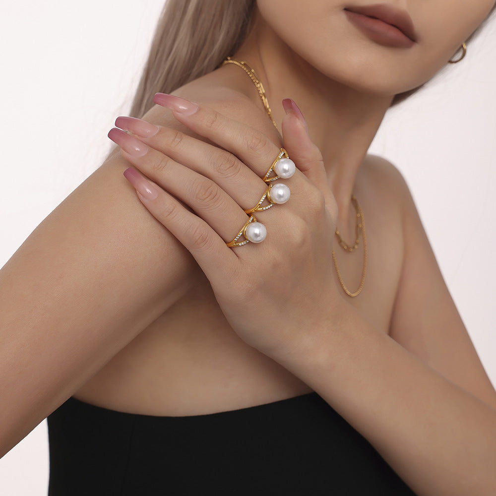 Damenring mit Imitationsperle und Zirkon in elegantem Design Shop Nory