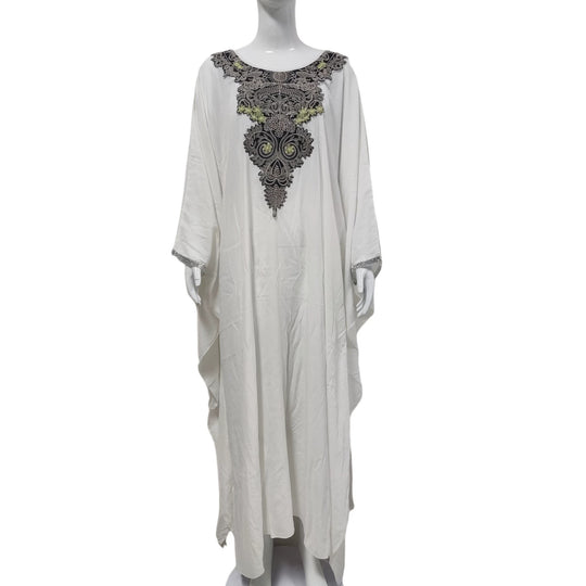 Damen Kaftan-Kleid mit aufwändiger Halsstickerei und weitem Schnitt Shop Nory