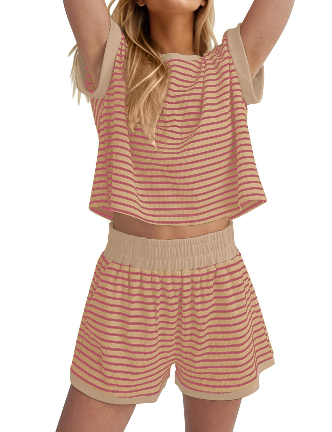 Damen Lässiges gestreiftes Set aus lockerer Oberteil und Shorts