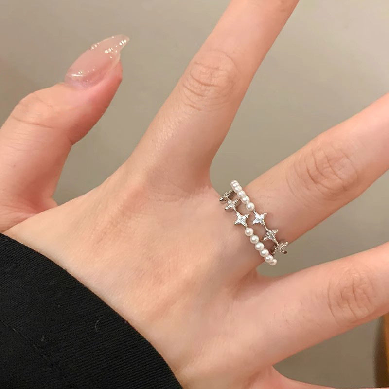 Damen trendiger Ring mit Sternen und Perlen Shop Nory