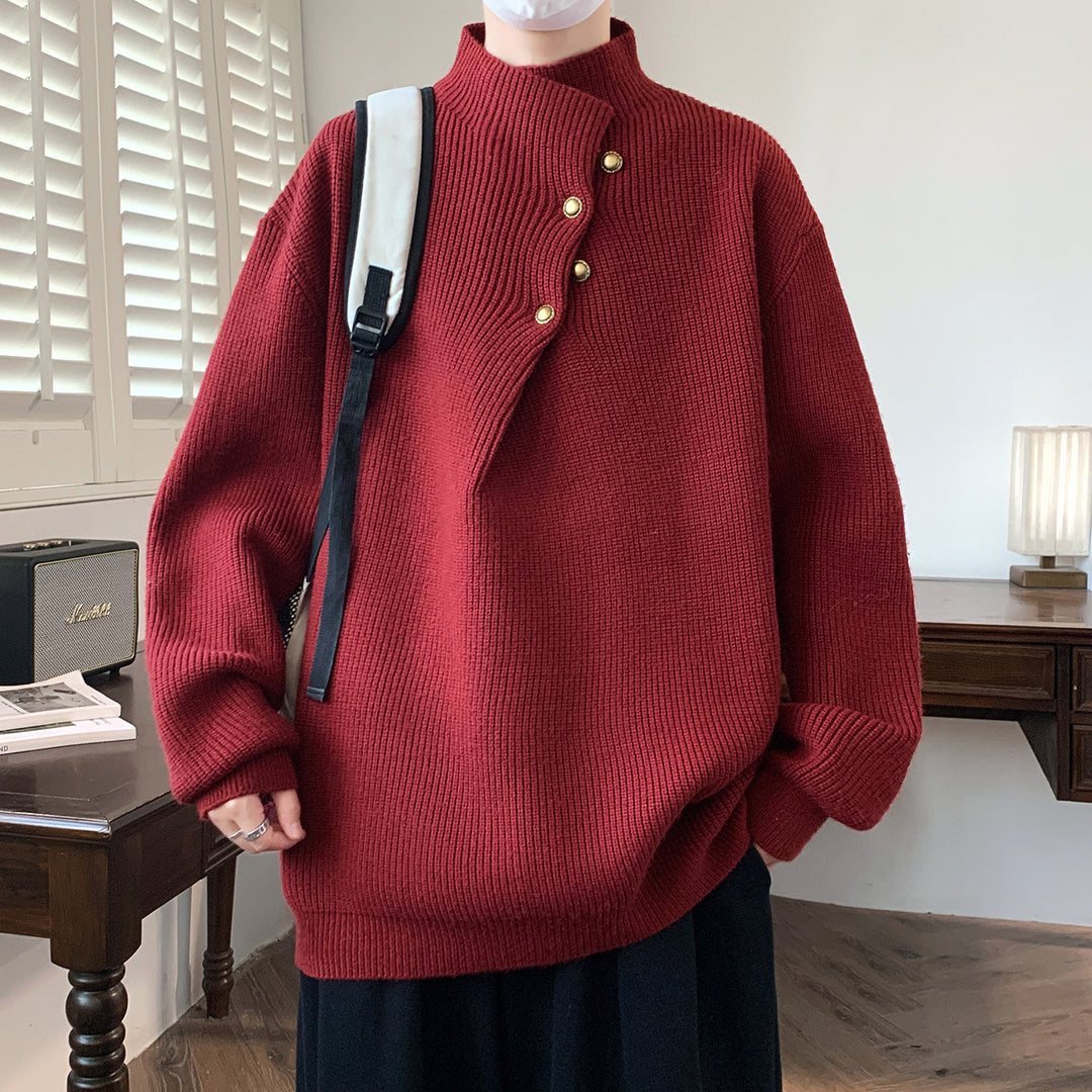Herren Oversize-Rippenpullover mit asymmetrischem Knopfkragen Shop Nory