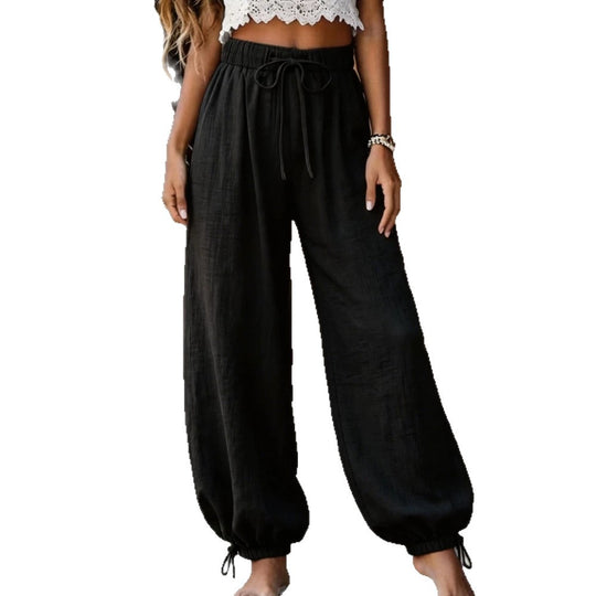 Damen Leichte Leinenhose mit weitem Bein und elastischem Bund Shop Nory