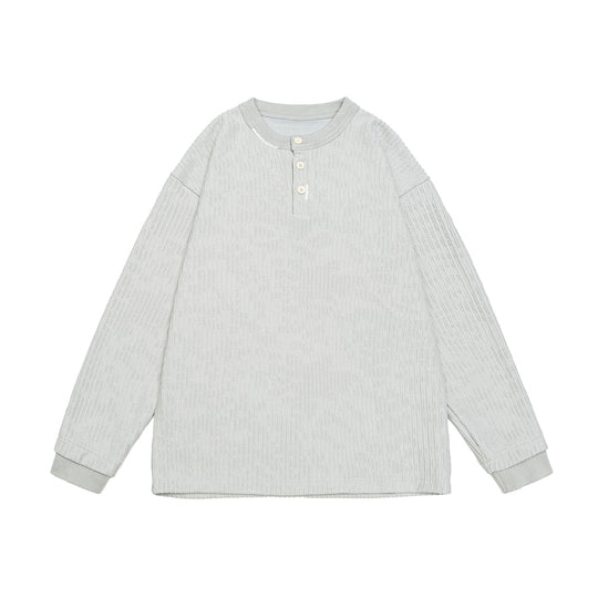 Unisex Gerippter Henley-Pullover mit Knopfleiste Oversize-Schnitt Shop Nory
