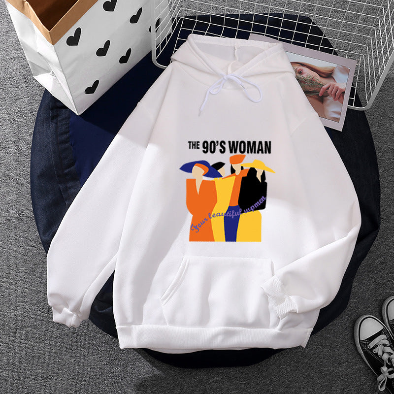 Damen nan weit geschnittener Kapuzenpullover mit Neunzigerjahre-Illustrationsprint, angerautem Fleece und Kängurutasche Shop Nory