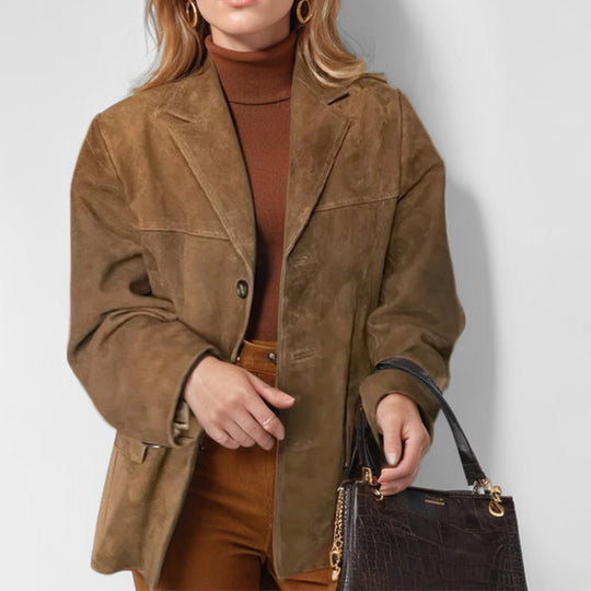 Damen nan weit geschnittene Wildlederjacke mit Reverskragen und aufgesetzten Taschen Shop Nory