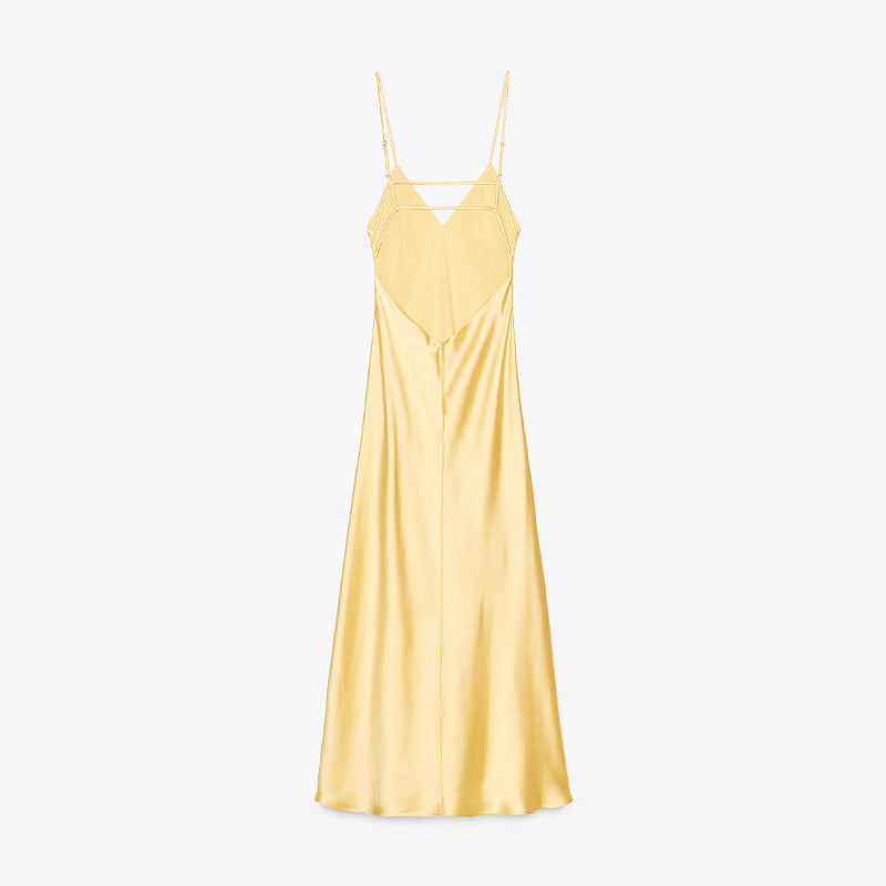 Damen Satin-Maxikleid mit zarten Trägern und elegantem Dekolleté