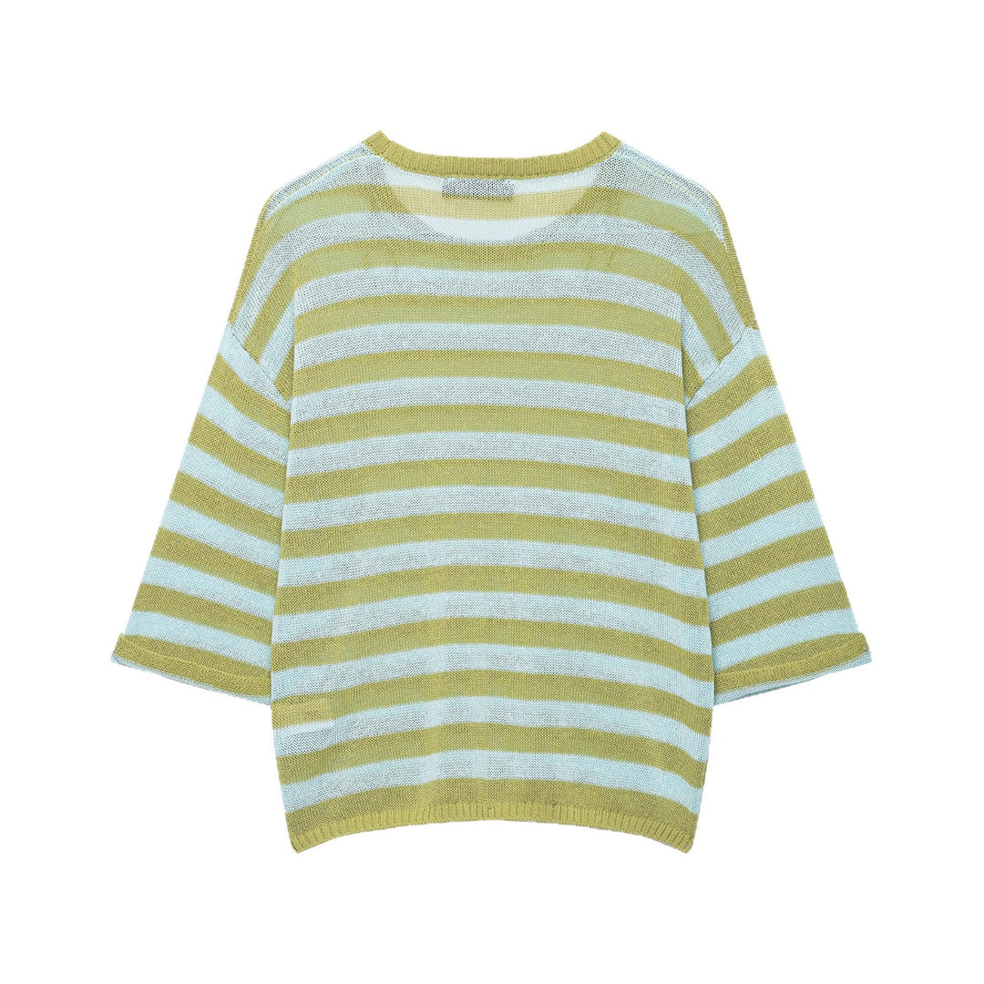 Damen Leichter gestreifter Strick-Poncho mit weitem Kurzarm und U-Boot-Ausschnitt Shop Nory