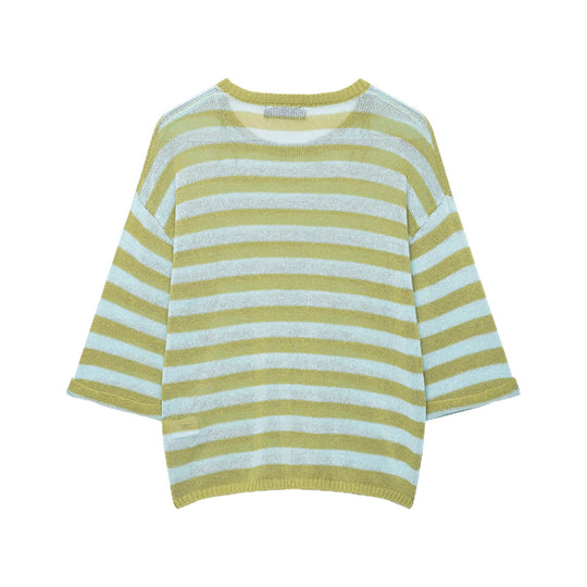 Damen Leichter gestreifter Strick-Poncho mit weitem Kurzarm und U-Boot-Ausschnitt Shop Nory