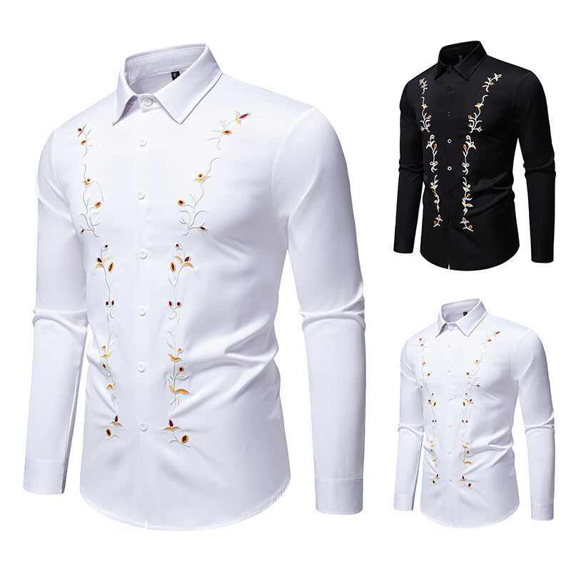 Herren Elegantes besticktes Hemd mit Kentkragen und figurbetonter Slim‑Fit‑Silhouette Shop Nory