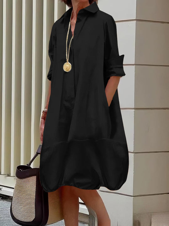 Damen Lässiges Hemdblusenkleid mit weit geschnittenem Saum ShopNory