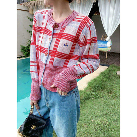 Damen modischer Karomuster Cardigan Shop Nory