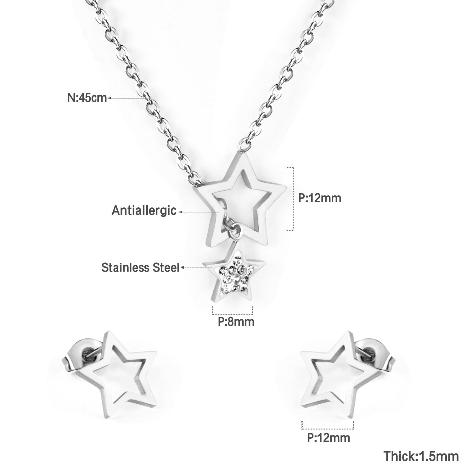 Damen Schmuckset mit goldplattierten Sternanhängern und funkelnden Zirkonia Shop Nory