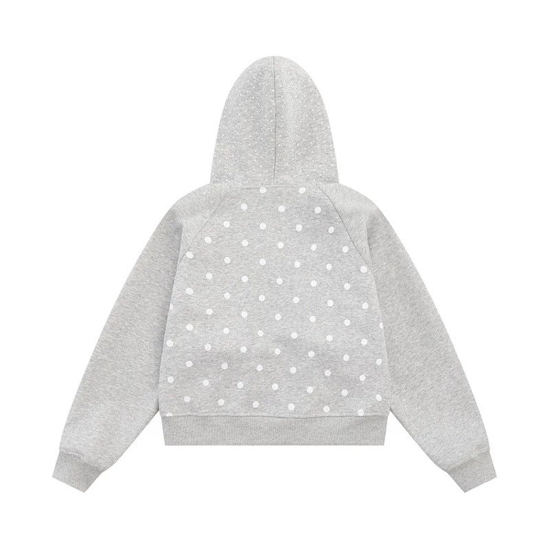Damen Kapuzen‑Sweatjacke mit Rüschenkapuze, Polka‑Dot‑Muster und Zierschleifen Shop Nory