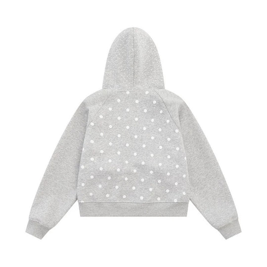 Damen Kapuzen‑Sweatjacke mit Rüschenkapuze, Polka‑Dot‑Muster und Zierschleifen Shop Nory