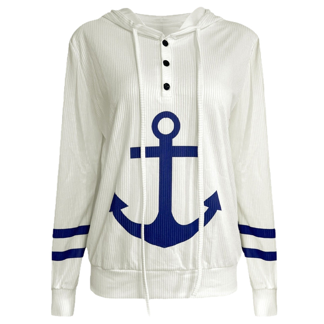 Damen Maritimes Kapuzen-Tunika-Shirt mit großem Ankerprint und Crinkle-Struktur Shop Nory