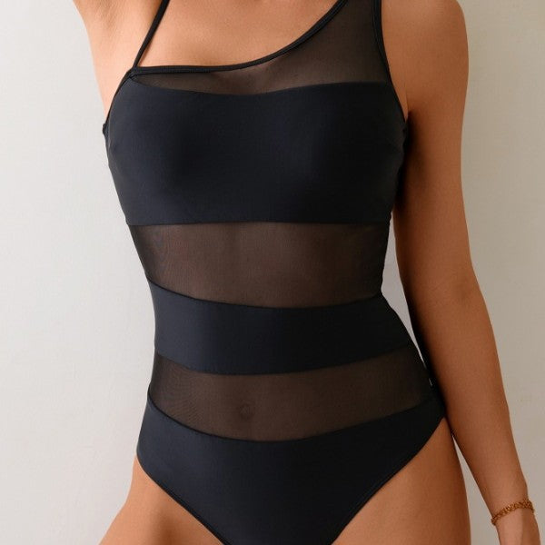Damen Sportlicher Einteiler mit transparenten Einsätzen